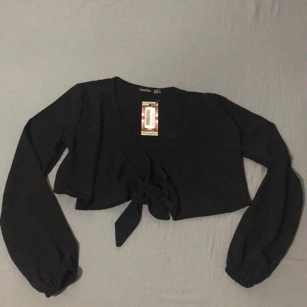 Petite tie front crop blouse